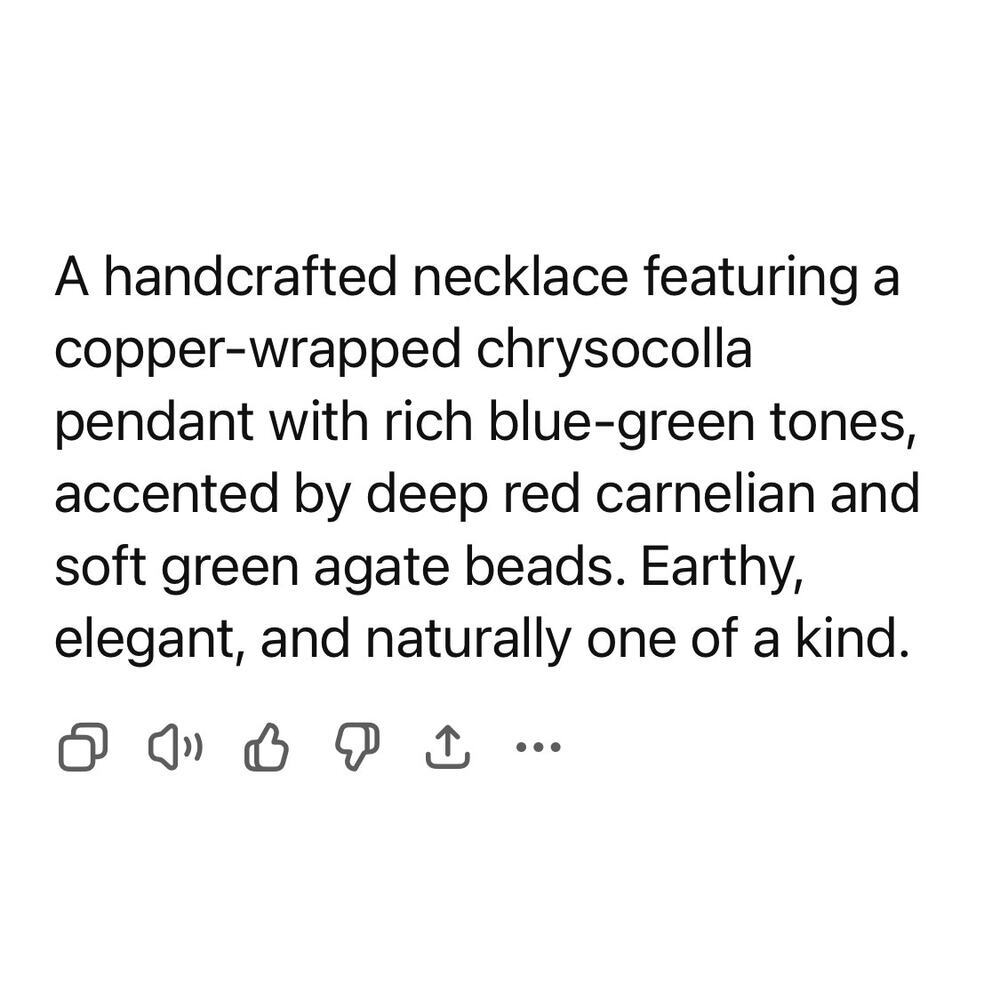 Chrysocolla Triangle 1 1/4" Cabochon Copper Wrapped Carnelian Agate Necklace 20" - Picture 5 of 5